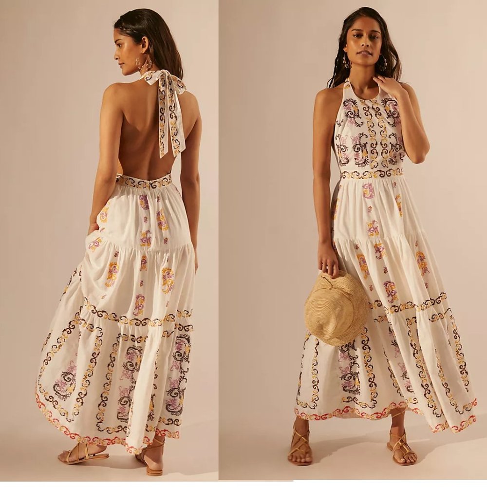 Anthropologie Medallion Halter Maxi Dress